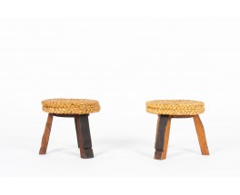 Tabourets tripodes Audoux Minet en raphia tressé 1950 set de 2