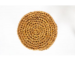 Audoux Minet tripod stools in braided raffia 1950 set of 2