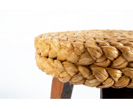 Audoux Minet tripod stools in braided raffia 1950 set of 2