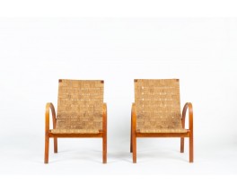 Fauteuils Luigi Ricci hêtre et corde 1950 set de 2