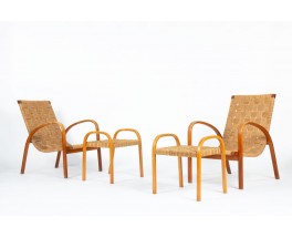 Luigi Ricci armchairs beech and rope 1950 set of 2