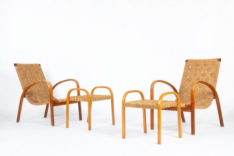 Fauteuils Luigi Ricci hêtre et corde 1950 set de 2