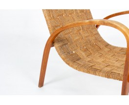 Fauteuils Luigi Ricci hêtre et corde 1950 set de 2