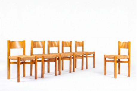Chaises Charlotte Perriand modèle Méribel édition Steph Simon 1950 set de 6