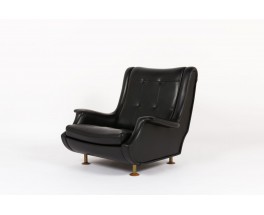 Fauteuil Marco Zanuso modele Regent en skai noir pieds bois edition Arflex 1960