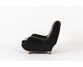 Fauteuil Marco Zanuso modele Regent en skai noir pieds bois edition Arflex 1960