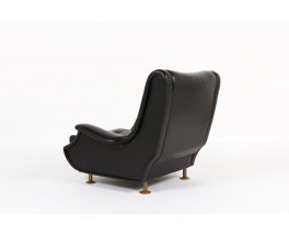 Fauteuil Marco Zanuso modele Regent en skai noir pieds bois edition Arflex 1960