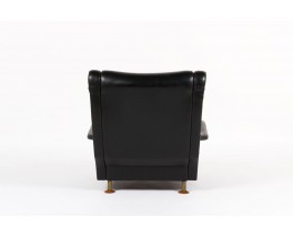 Fauteuil Marco Zanuso modele Regent en skai noir pieds bois edition Arflex 1960