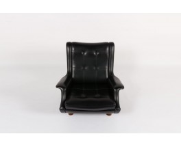 Fauteuil Marco Zanuso modele Regent en skai noir pieds bois edition Arflex 1960