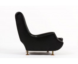 Fauteuil Marco Zanuso modele Regent en skai noir pieds bois edition Arflex 1960