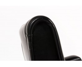 Fauteuil Marco Zanuso modele Regent en skai noir pieds bois edition Arflex 1960