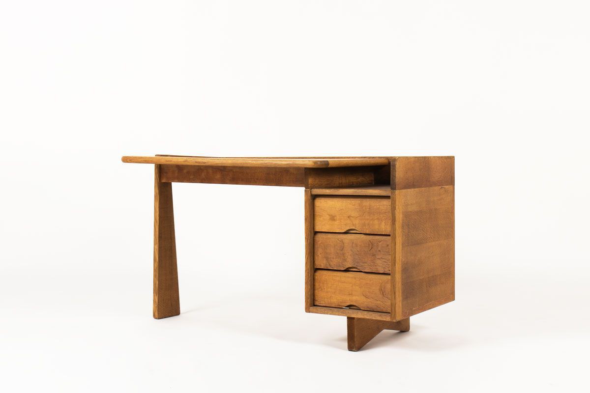 Bureau vintage en bois massif ciré des années 60