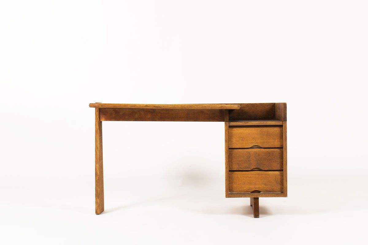 Bureau vintage en bois massif ciré des années 60