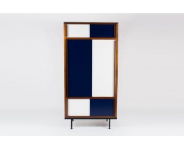 Armoire Andre Sornay en acajou et laque blanche et bleu 1950