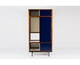 Armoire Andre Sornay en acajou et laque blanche et bleu 1950