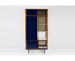 Armoire Andre Sornay en acajou et laque blanche et bleu 1950