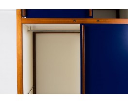 Armoire Andre Sornay en acajou et laque blanche et bleu 1950