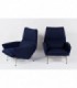 Fauteuils Guy Besnard tissu bleu edition Guy Besnard & Cie 1960 set de 2