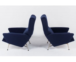 Fauteuils Guy Besnard tissu bleu edition Guy Besnard & Cie 1960 set de 2