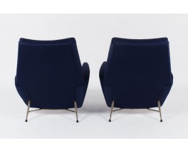 Fauteuils Guy Besnard tissu bleu edition Guy Besnard & Cie 1960 set de 2