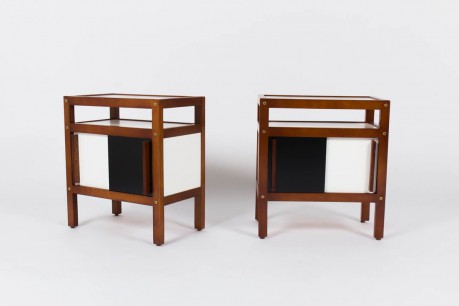 Chevets Andre Sornay laque blanche et noire 1950 set de 2