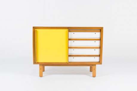 Commode Andre Sornay laque blanche et jaune 1950