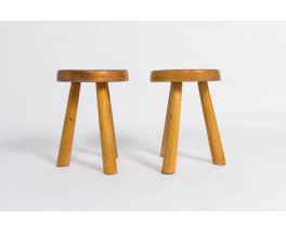 Tabourets Charlotte Perriand en pin pour Les Arcs 1950 set de 2