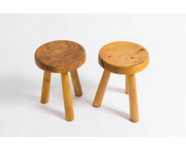 Tabourets Charlotte Perriand en pin pour Les Arcs 1950 set de 2