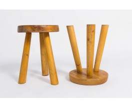 Tabourets Charlotte Perriand en pin pour Les Arcs 1950 set de 2