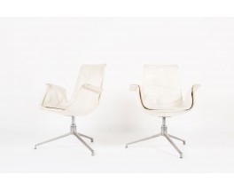 Fauteuils Preben Fabricius et Jorge Kastholm modele 6772 en cuir blanc edition Kill International 1960 set de 2