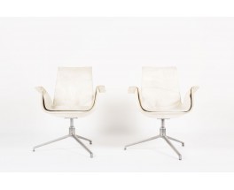 Fauteuils Preben Fabricius et Jorge Kastholm modele 6772 en cuir blanc edition Kill International 1960 set de 2