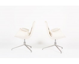 Fauteuils Preben Fabricius et Jorge Kastholm modele 6772 en cuir blanc edition Kill International 1960 set de 2