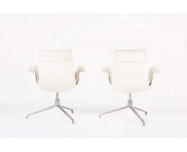 Fauteuils Preben Fabricius et Jorge Kastholm modele 6772 en cuir blanc edition Kill International 1960 set de 2