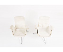 Fauteuils Preben Fabricius et Jorge Kastholm modele 6772 en cuir blanc edition Kill International 1960 set de 2