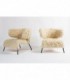 Fauteuils a oreille tissu en laine poil blanc long 1960 set de 2